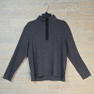 Hugo Boss Regular Fit Quarter-Zip Pullover Gray Cotton Knit Nylon Panels Mens M